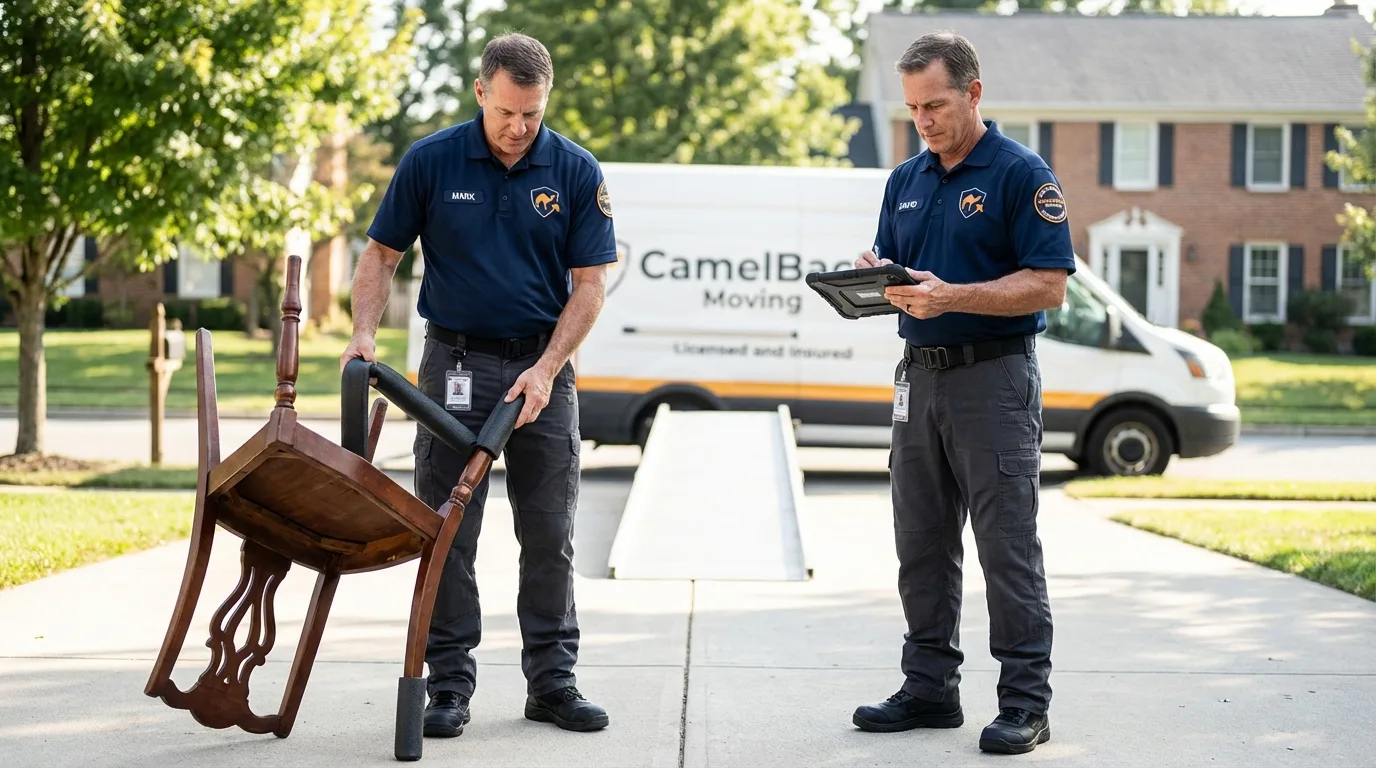 Movers inspecting furniture for damage prevention before loading in Barnesville, MN